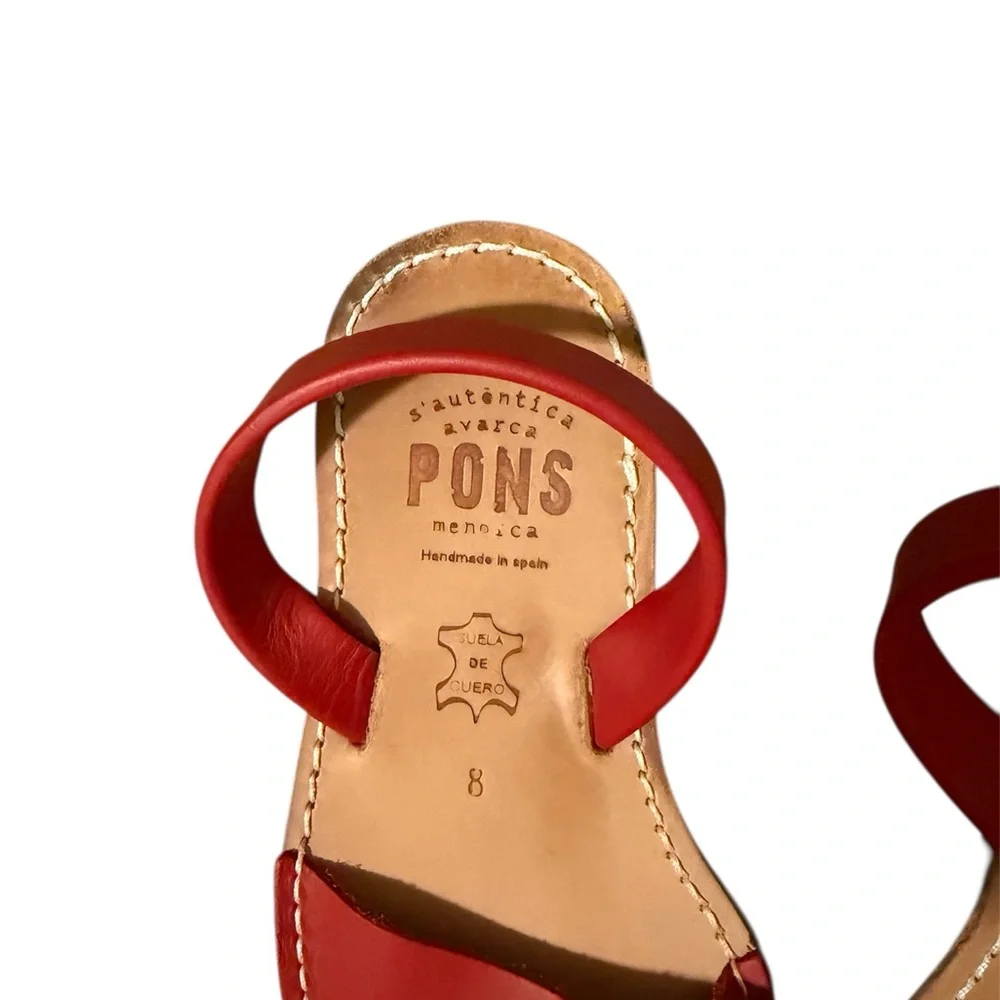 PONS Avarcas Classic Style Red Leather Sandals Slingback Size 8 NWOT - Picture 4 of 5